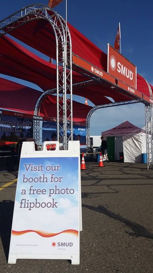 SMUD sign: visit our booth for a free photo flipbook
